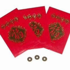 Set de trei pliculete rosii cu 3 monede antice chinezesti