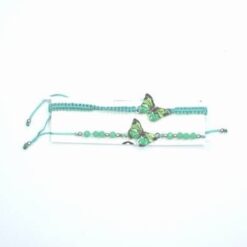Set de 2 bratari pe siret reglabil verde cu fluturi