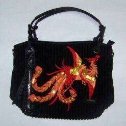 Geanta Feng Shui din catifea raiata, culoare neagra
