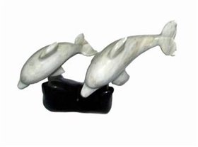 Cuplu de 2 delfini din onix pe suport de onix