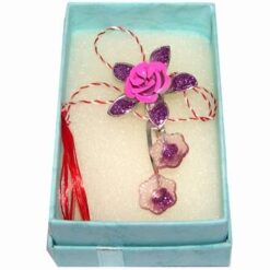 Brosa Trandafir mov cu roz si snur de Martisor