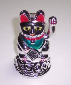 Pisoiul norocos - Maneki Neko pe pepite - argintie