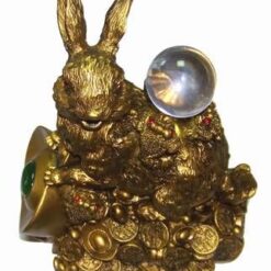 Iepuras Feng Shui cu pepita, monede, broscute si sfera - med