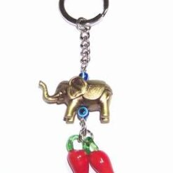 Breloc Feng Shui cu Elefant de protectie si ardei rosii