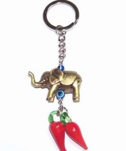 Breloc Feng Shui cu Elefant de protectie si ardei rosii