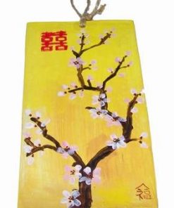 Tablou Feng Shui din ceramica, cu flori de piersic