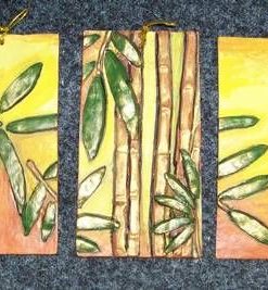 Set de 3 tablouri, reprezentand bambusul, in relief