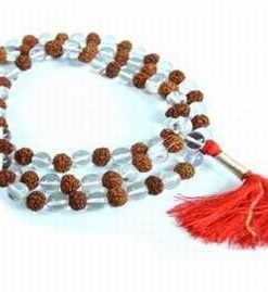 Colier Mala cu 108 sfere din cristal de stanca si Rudraksha