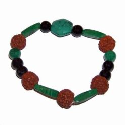 Bratara din Rudraksha, pe elastic, cu elemente din malachit