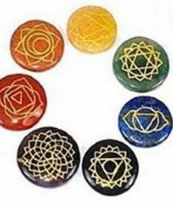 Set de 7 cristale rotunde cu simbolulurile celor 7 chakre