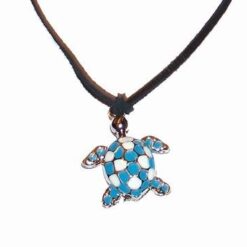 Broasca testoasa din metal nobil - bleu, pe siret negru