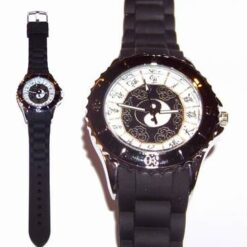 Ceas quarz - Yin-Yang negru si cele 12 semne zodiacale