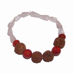Bratara din Rudraksha, pe elastic, cu cristale de cuart roz