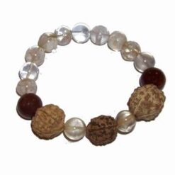 Bratara din Rudraksha, pe elastic, cu cristal de stanca