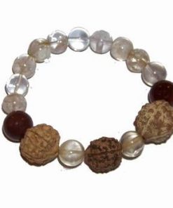 Bratara din Rudraksha, pe elastic, cu cristal de stanca