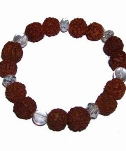 Bratara din Rudraksha, pe elastic, cu sfere din cristal