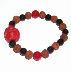 Bratara cu Rudraksha, 5 fete, cristal de coral si sfere