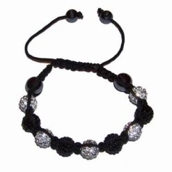 Bratara Shambala alb-negru, cu sfere din hematit - echilibru