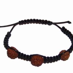 Bratara cu 3 Rudraksha cu 5 muchii pe siret negru- reglabila