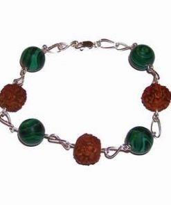 Bratara cu 3 Rudraksha cu 5 muchii, malachit - pe argint