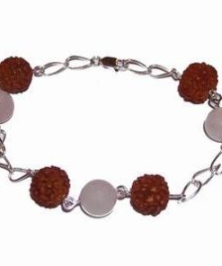 Bratara cu 3 Rudraksha cu 5 muchii, cuart roz - pe argint