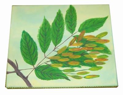 Tablou Feng Shui pictat manual cu crenguta de stejar