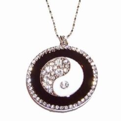 Pandantiv placat Yin - Yang, cu strasuri, pe lant placat