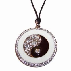 Pandantiv placat Yin - Yang, cu strasuri, pe siret negru