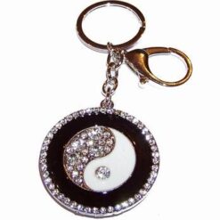 Breloc placat Yin - Yang, cu strasuri, pe lant placat