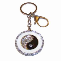 Breloc placat Yin - Yang, cu strasuri, pe lant placat