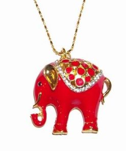 Talisman placat cu elefantul protectiei rosu, pe lant placat