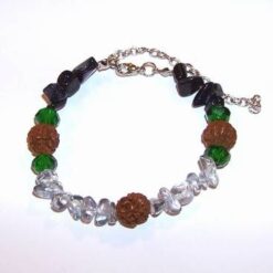 Bratara Feng Shui cu 3 Rudraksha, cuart fumuriu, aventurin