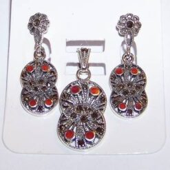 Set din argint cu marcasite si carneol - cifra 8 stilizata