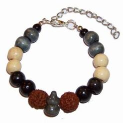 Bratara cu Rudraksha, sfere si Wu Lou din lemn - unisex