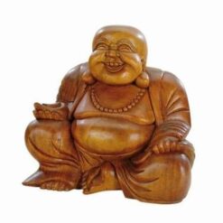 Statuia cu Buddha razand din lemn