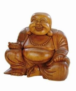 Statuia cu Buddha razand din lemn