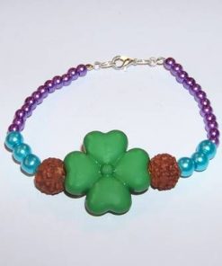 Bratara cu Rudraksha si trifoi cu 4 foi verde