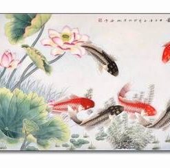 Tablou Feng Shui cu flori de lotus si pesti