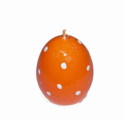 Lumanare portocalie cu puncte albe, in forma de ou