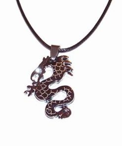 Talisman din inox pe siret negru - Dragonul de apa