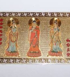 Mantra aurie din metal cu cele 3 ipostaze ale lui Kuan Yin
