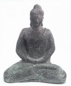 Statuia lui Buddha meditand din piatra gri