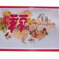 Tablou Feng Shui cu familie, bujori si ideograma norocului