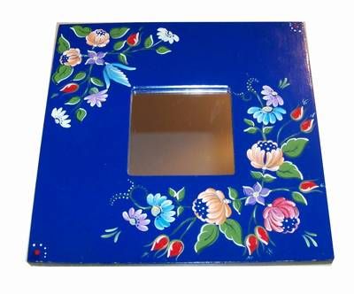 Oglinda Feng Shui cu flori de camp pictate - albastra