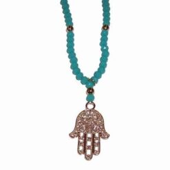 Colier cu cristale multifatetate si Palma lui Fatima HAMSA