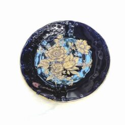 Farfurie Feng Shui cu flori de bujori, din cobalt