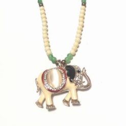 Colier cu elefant bej, strasuri si ochi de pisica