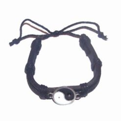 Bratara reglabila, unisex, din piele, cu Yin-Yang