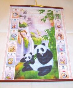 Stampa cu bambusi si familie de panda