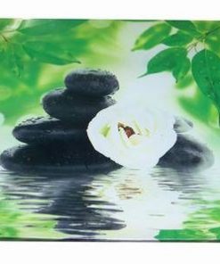 Tablou Feng Shui cu apa, frunze, pietre si floare de lotus